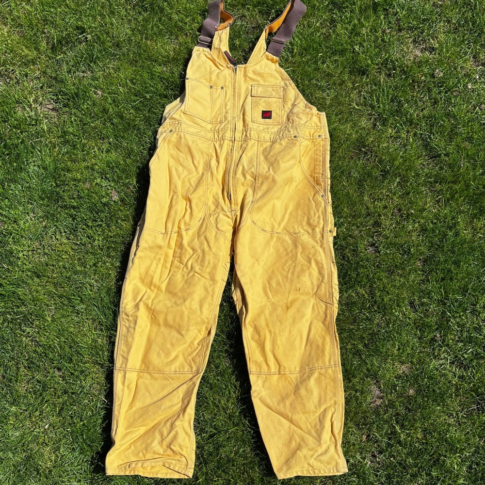 Tough Duck Mens Yellow Canvas Workwear Overalls Zip Front Double Knee Canada
